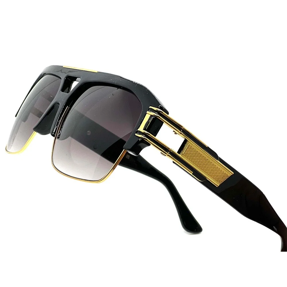 Aviator‎ Sunglasses Men Square Frame Gold Bar Fashion Street Trendy Lentes Gafas